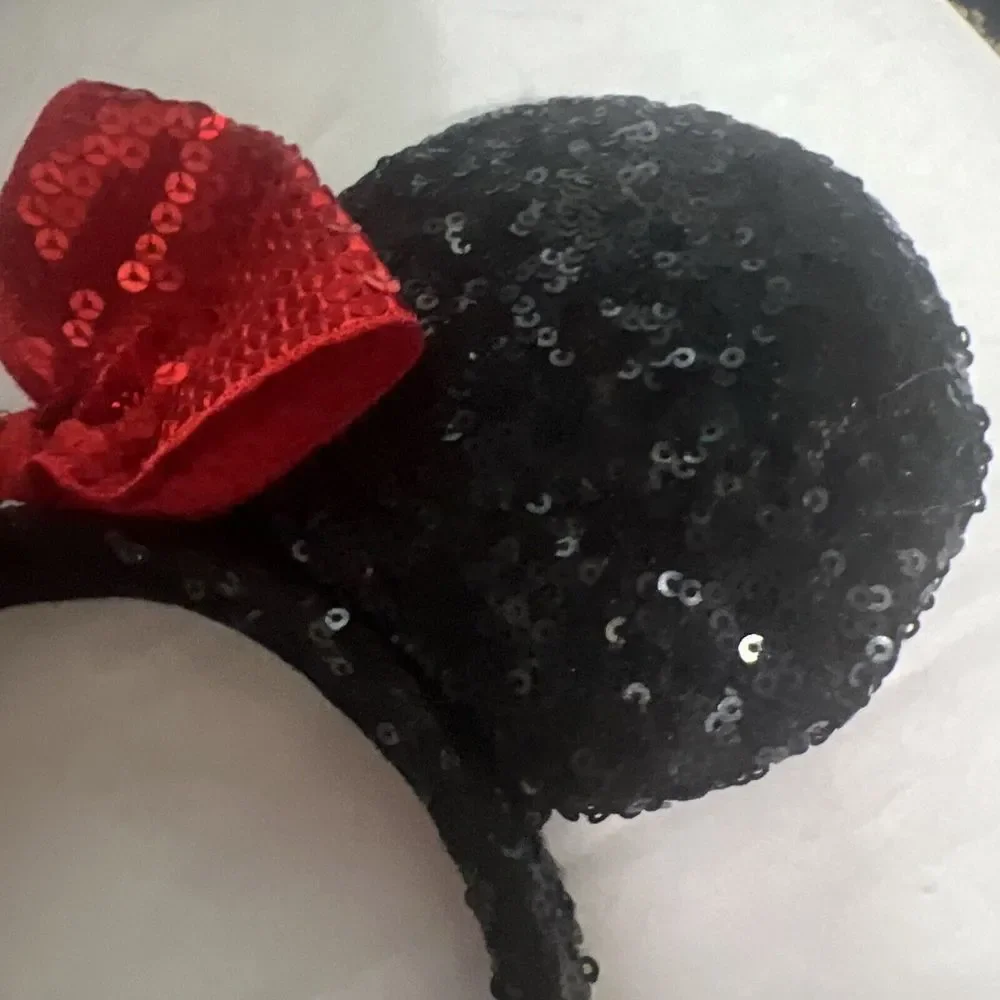 Disney Parks Black & Red Sequin Minnie Mouse Ears‎ Headband Bow Adult OS Mickey